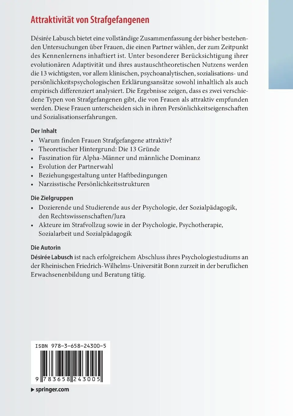 Rückseite: 9783658243005 | Attraktivität von Strafgefangenen | Désirée Labusch | Taschenbuch | ix