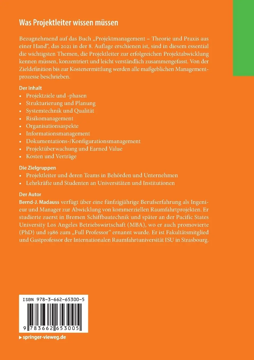 Rückseite: 9783662653005 | Was Projektleiter wissen müssen | Bernd-J. Madauss | Taschenbuch | xv