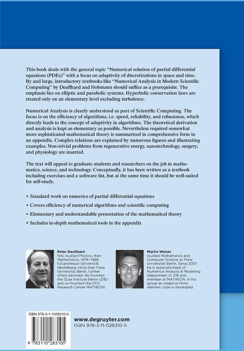 Rückseite: 9783110283105 | Adaptive Numerical Solution of PDEs | Martin Weiser (u. a.) | Buch