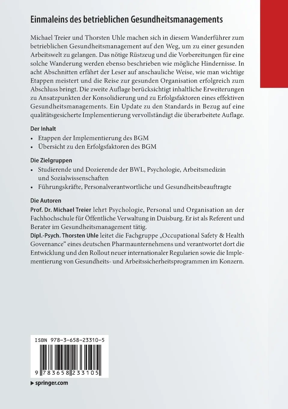 Rückseite: 9783658233105 | Einmaleins des betrieblichen Gesundheitsmanagements | Treier (u. a.)