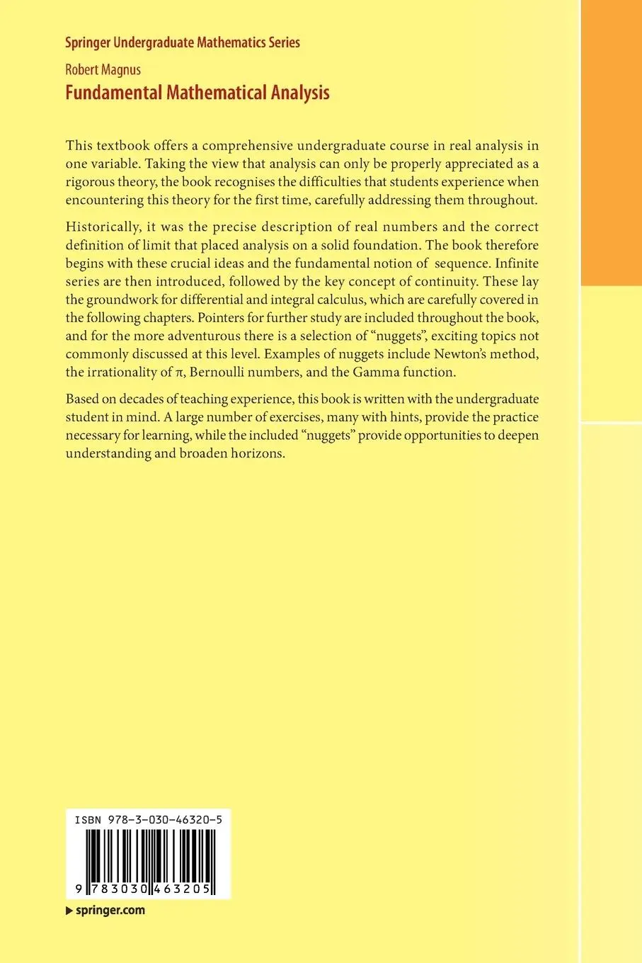 Rückseite: 9783030463205 | Fundamental Mathematical Analysis | Robert Magnus | Taschenbuch | xx