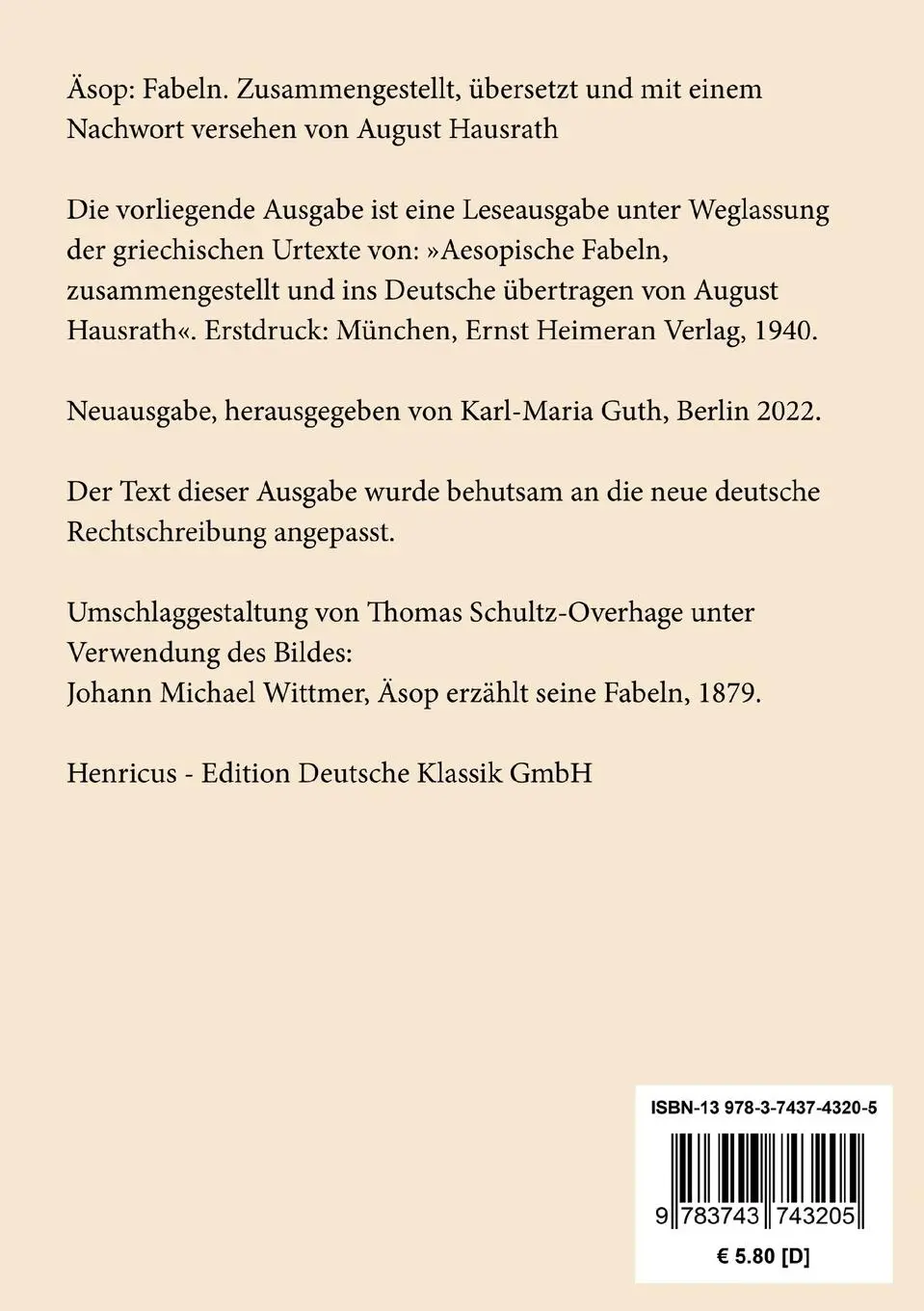 Rückseite: 9783743743205 | Fabeln | Äsop | Taschenbuch | Paperback | 76 S. | Deutsch | 2022