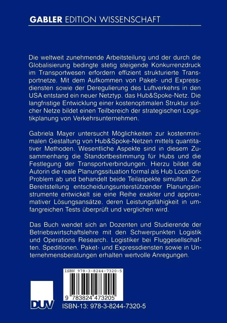 Rückseite: 9783824473205 | Strategische Logistikplanung von Hub&amp;Spoke-Systemen | Gabriela Mayer