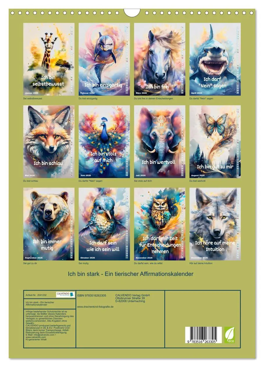 Bild: 9783516263305 | Ich bin stark - Ein tierischer Affirmationskalender (Wandkalender...