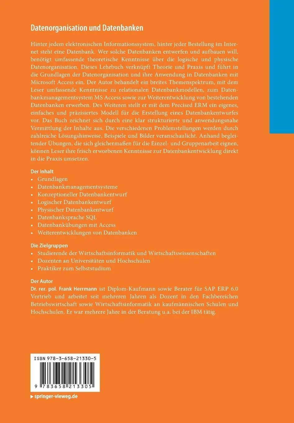 Rückseite: 9783658213305 | Datenorganisation und Datenbanken | Frank Herrmann | Taschenbuch | ix