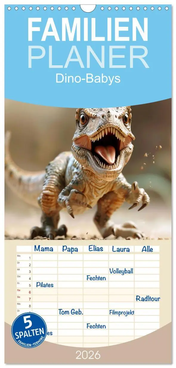 Cover: 9783516493405 | Familienplaner 2026 - Dino-Babys mit 5 Spalten (Wandkalender, 21 x...