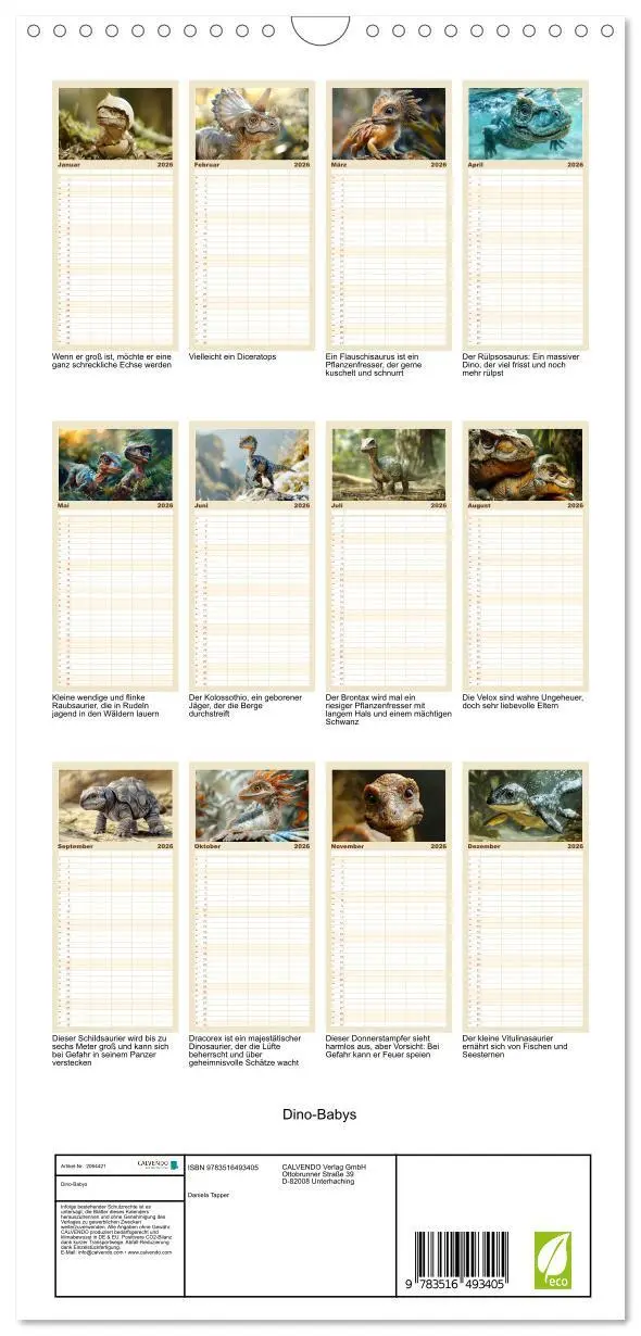 Bild: 9783516493405 | Familienplaner 2026 - Dino-Babys mit 5 Spalten (Wandkalender, 21 x...