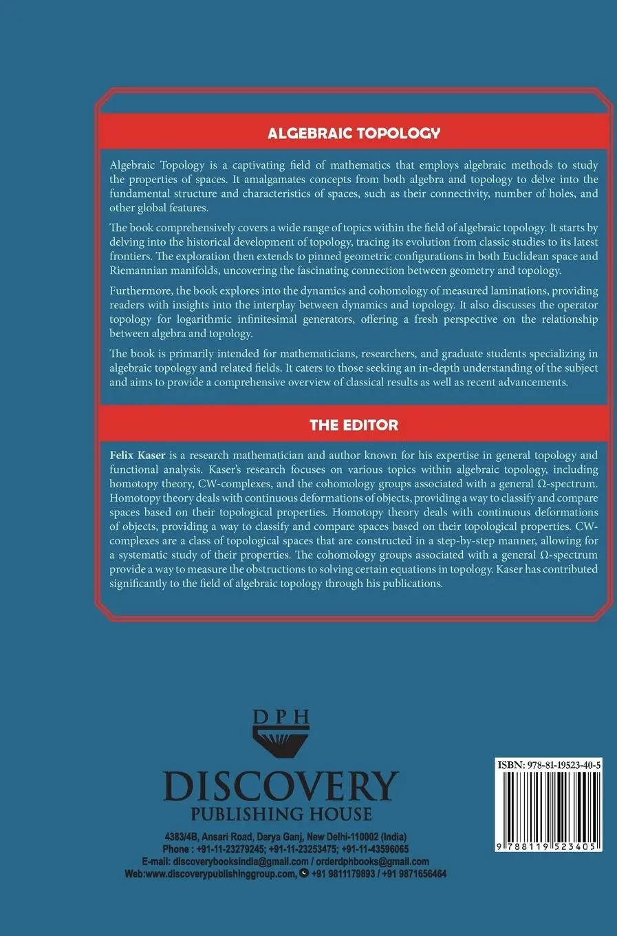 Rückseite: 9788119523405 | Algebraic Topology | Felix Kaser | Buch | Englisch | 2024