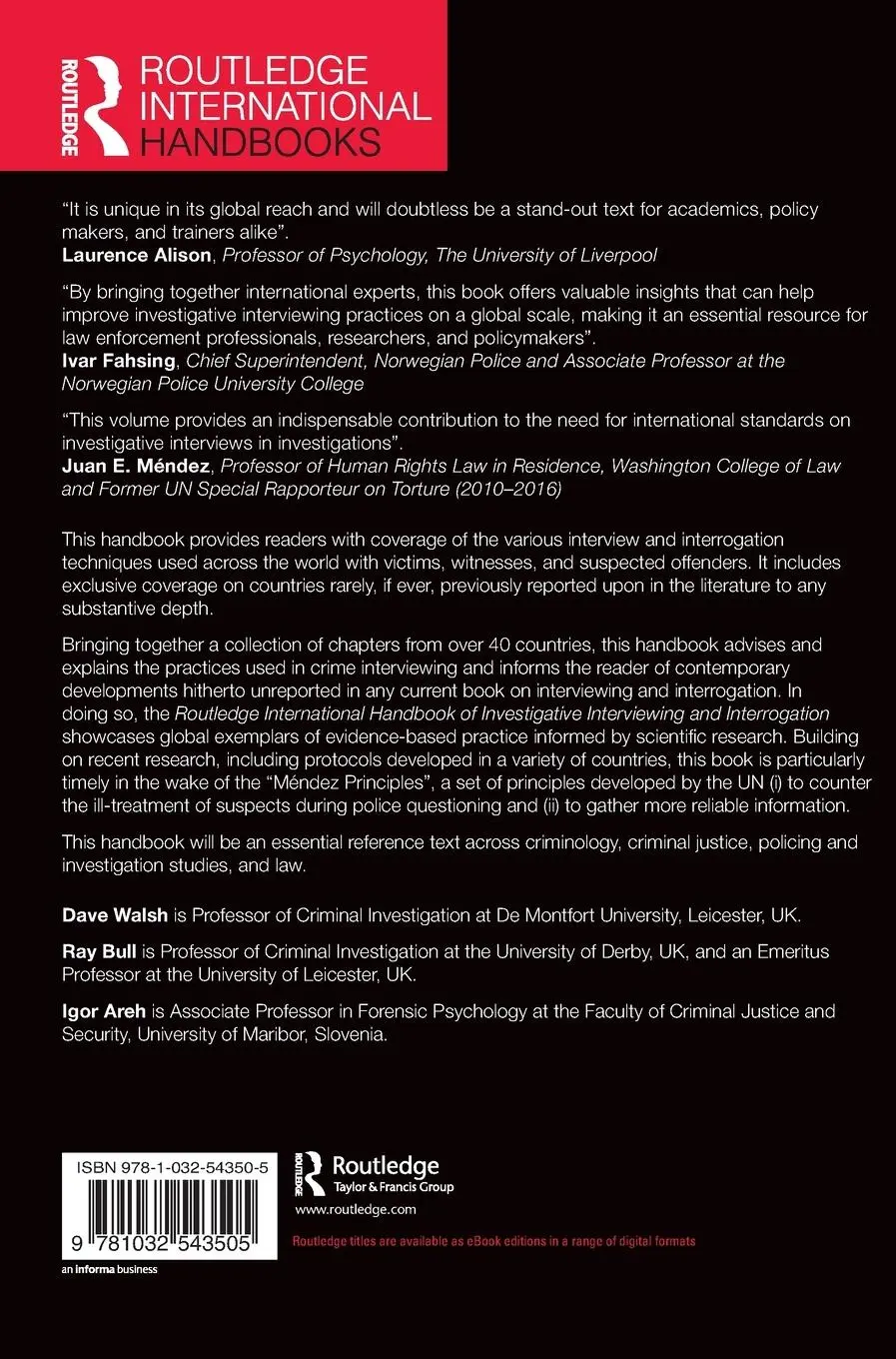 Rückseite: 9781032543505 | Routledge International Handbook of Investigative Interviewing and...