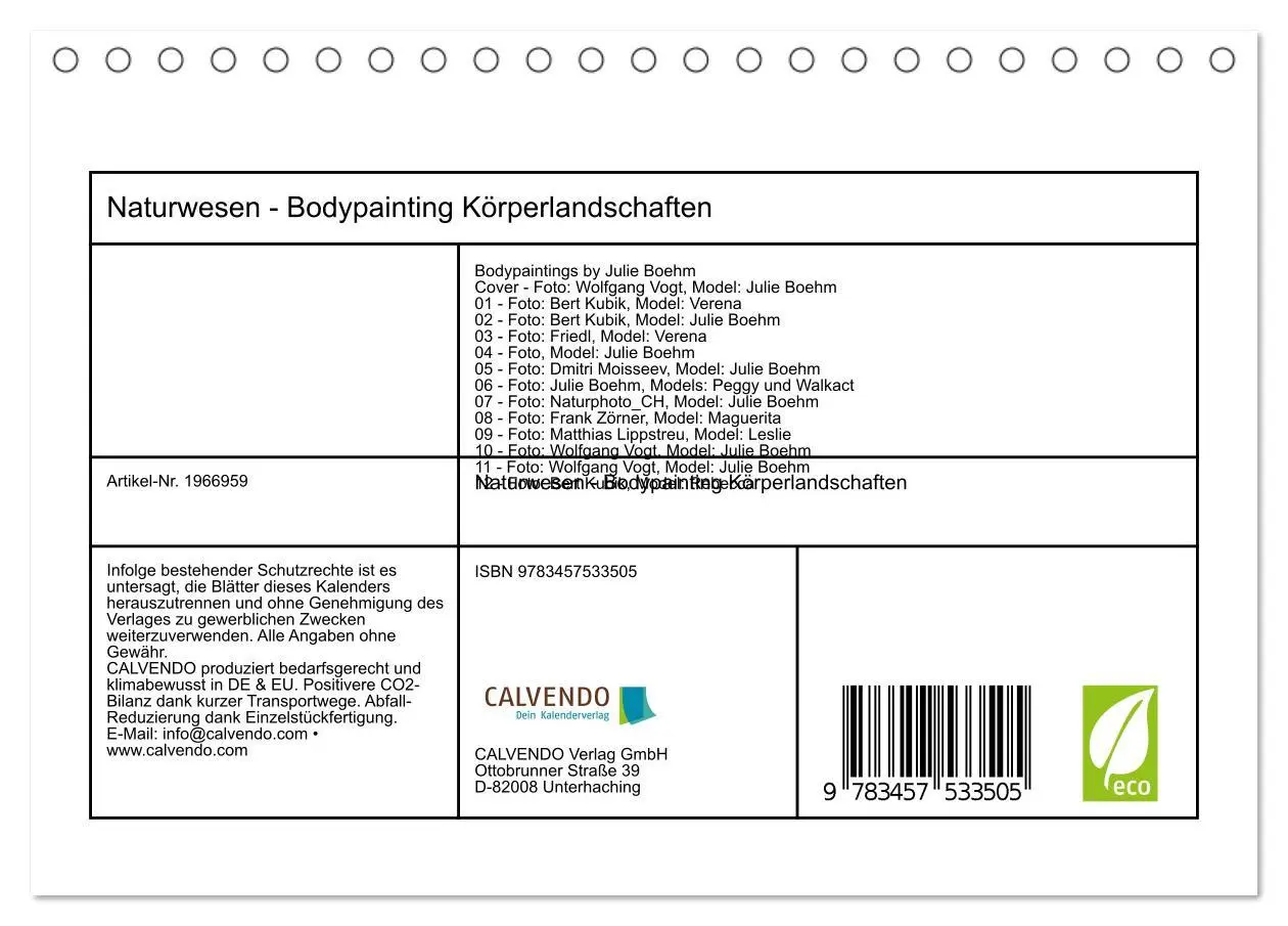 Bild: 9783457533505 | Naturwesen - Bodypainting Körperlandschaften (Tischkalender 2026...