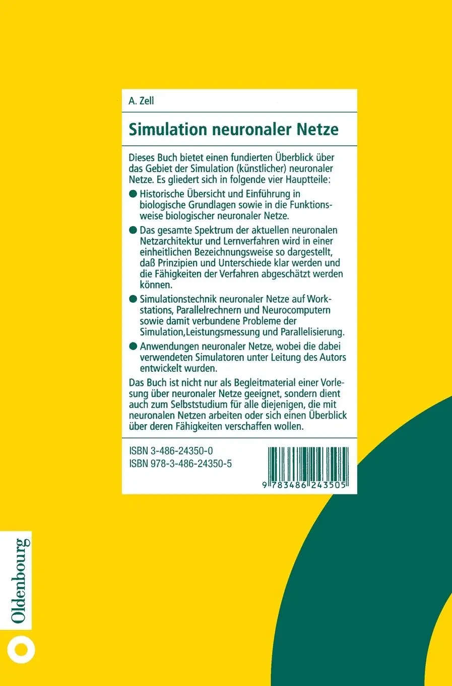 Rückseite: 9783486243505 | Simulation neuronaler Netze | Andreas Zell | Buch | 624 S. | Deutsch