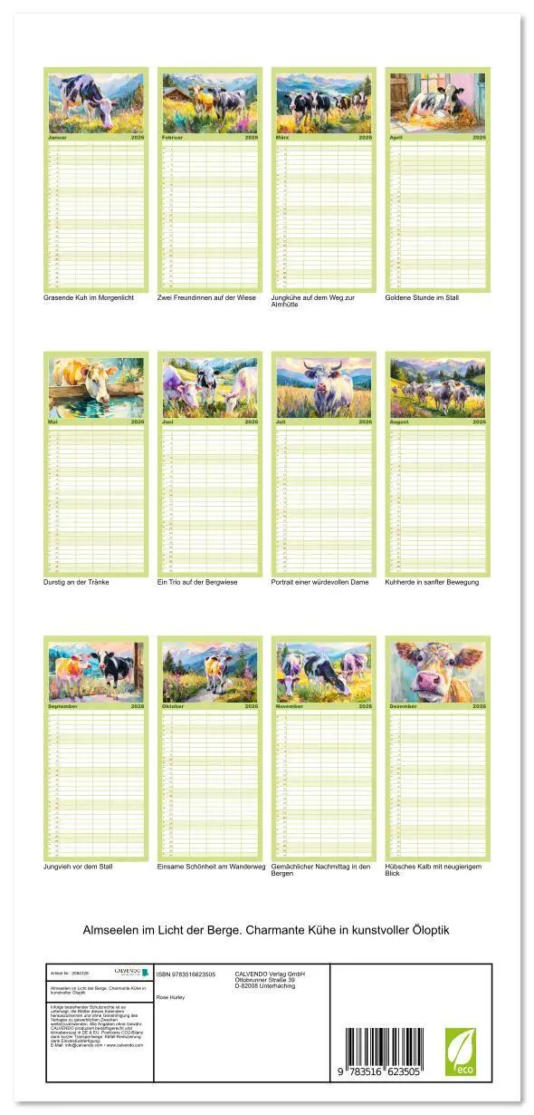 Bild: 9783516623505 | Familienplaner 2026 - Almseelen im Licht der Berge. Charmante Kühe...