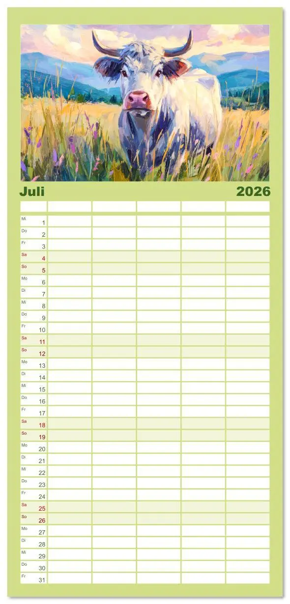 Bild: 9783516623505 | Familienplaner 2026 - Almseelen im Licht der Berge. Charmante Kühe...