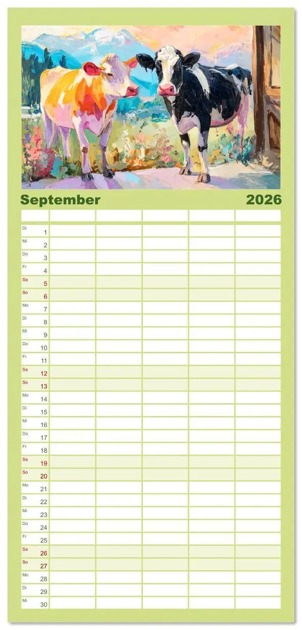 Bild: 9783516623505 | Familienplaner 2026 - Almseelen im Licht der Berge. Charmante Kühe...