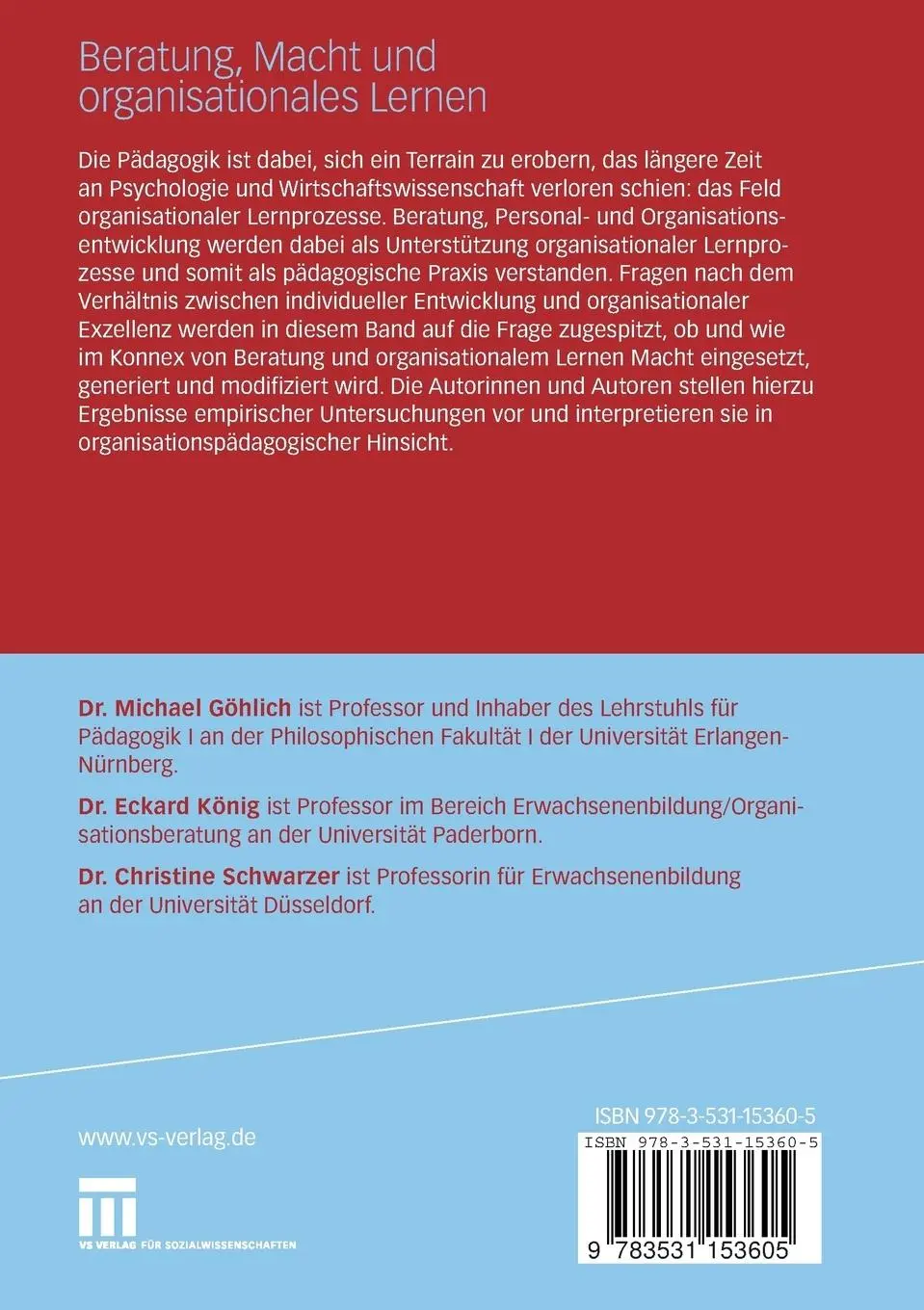 Rückseite: 9783531153605 | Beratung, Macht und organisationales Lernen | Michael Göhlich (u. a.)
