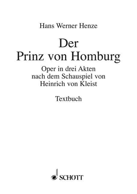 Cover: 9783795733605 | Der Prinz von Homburg | Hans Werner Henze | Broschüre | 32 S. | 1976