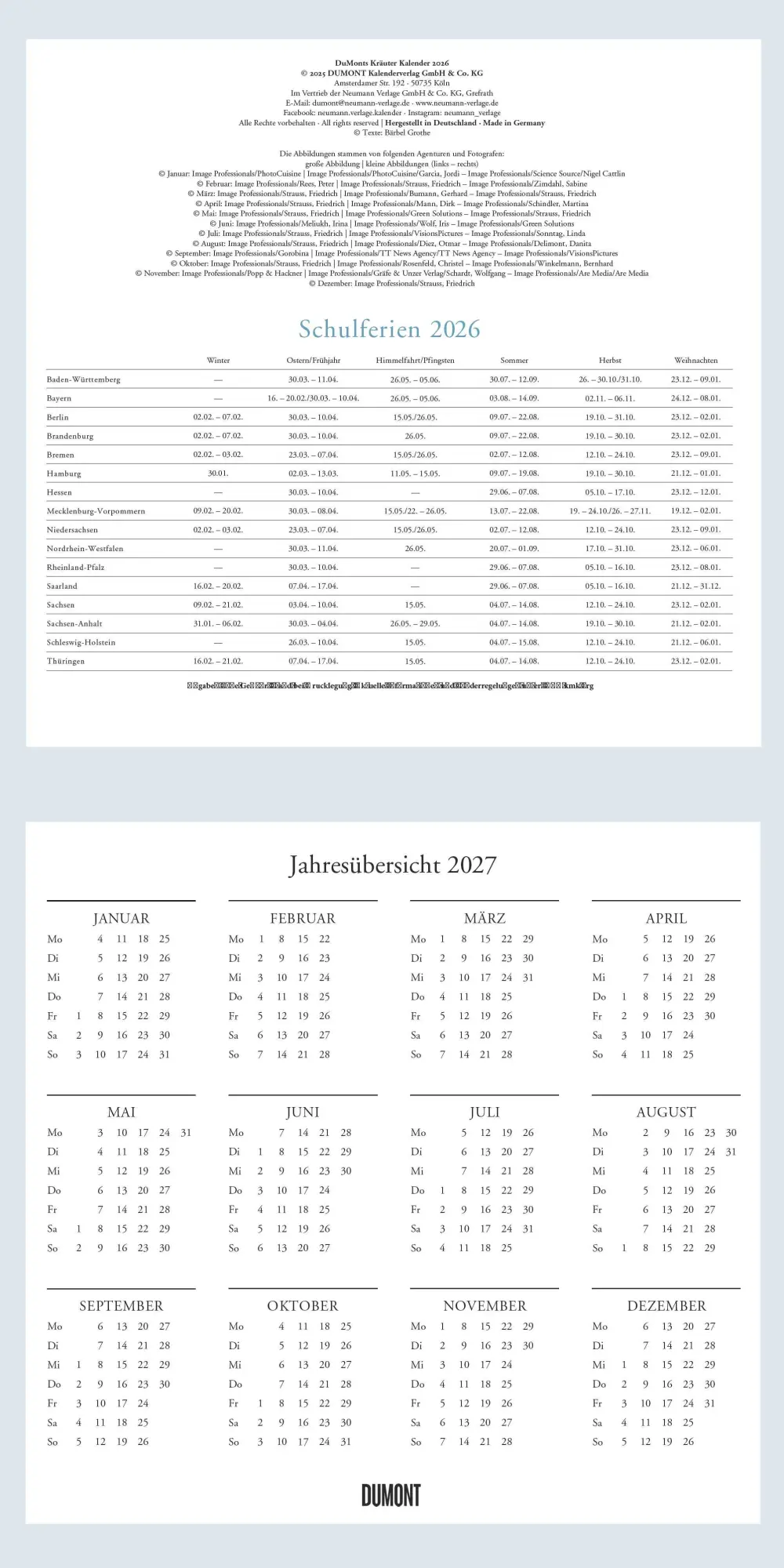 Bild: 4069095003705 | DUMONT - DUMONTS Kräuter Kalender 2026 Broschürenkalender, 30x30cm,...