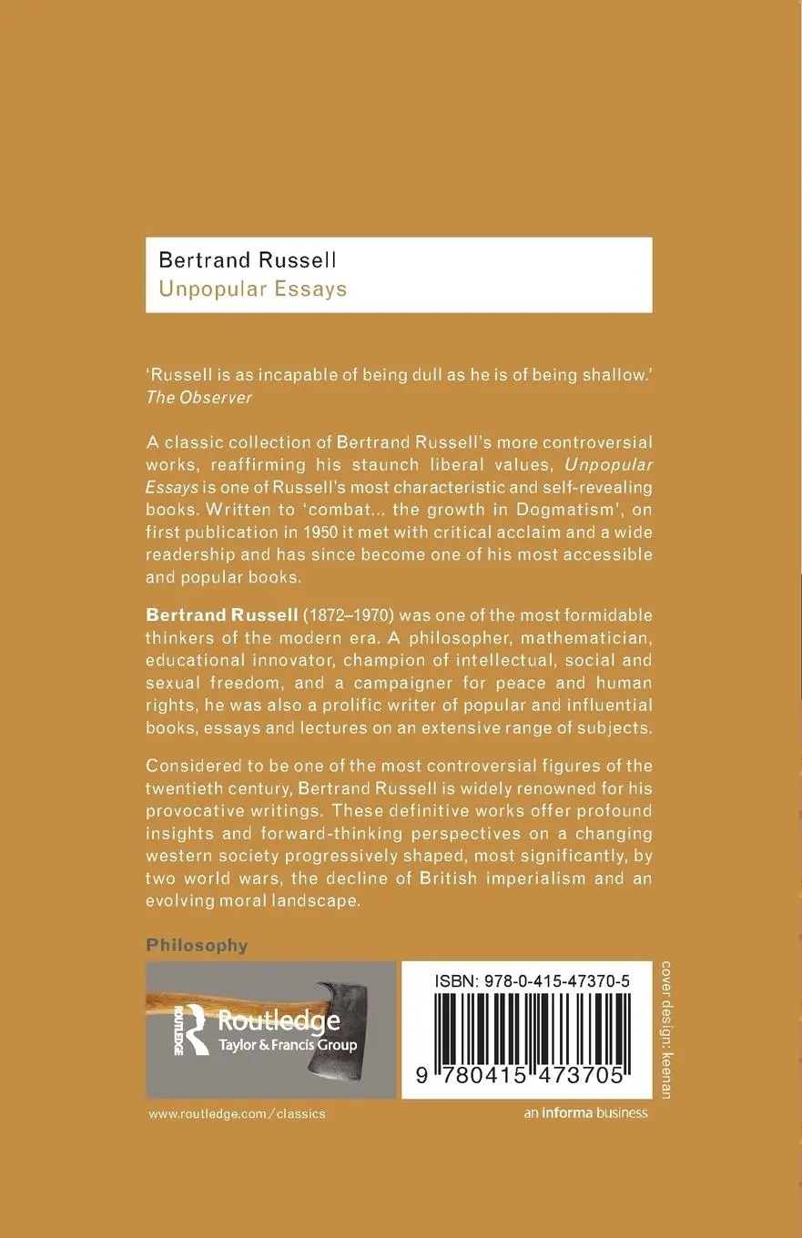 Rückseite: 9780415473705 | Unpopular Essays | Bertrand Russell | Taschenbuch | Englisch | 2009