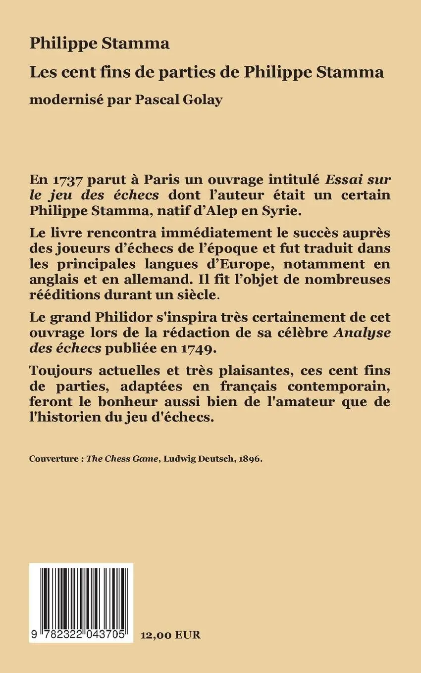 Rückseite: 9782322043705 | Les cent fins de parties de Philippe Stamma | Philippe Stamma | Buch