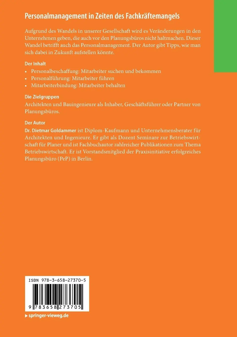 Rückseite: 9783658273705 | Personalmanagement in Zeiten des Fachkräftemangels | Dietmar Goldammer