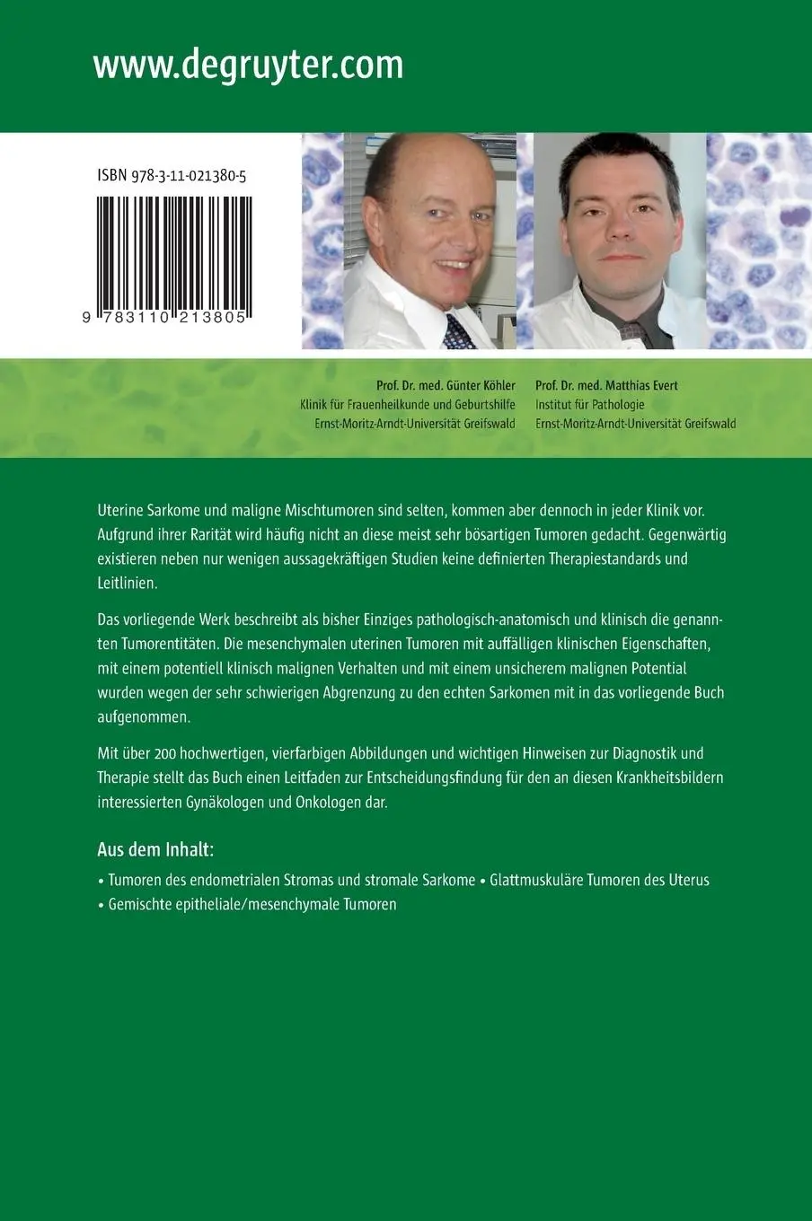 Rückseite: 9783110213805 | Uterine Sarkome und Mischtumoren | Matthias Evert (u. a.) | Buch | X