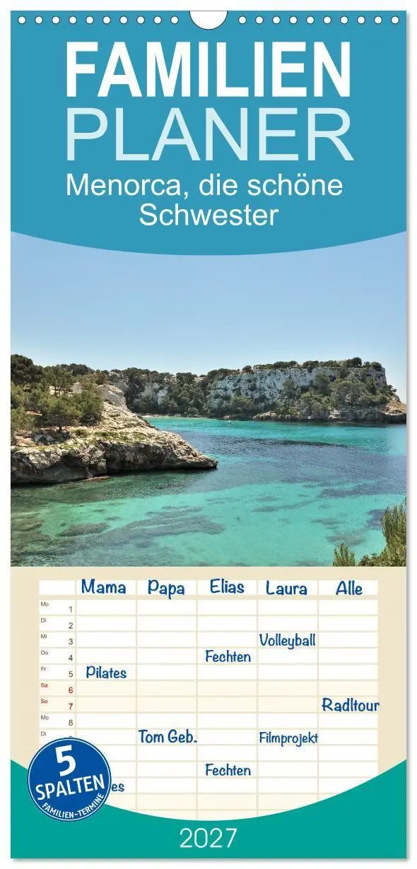 Cover: 9783594293805 | Familienplaner 2027 - Menorca, die schöne Schwester mit 5 Spalten...