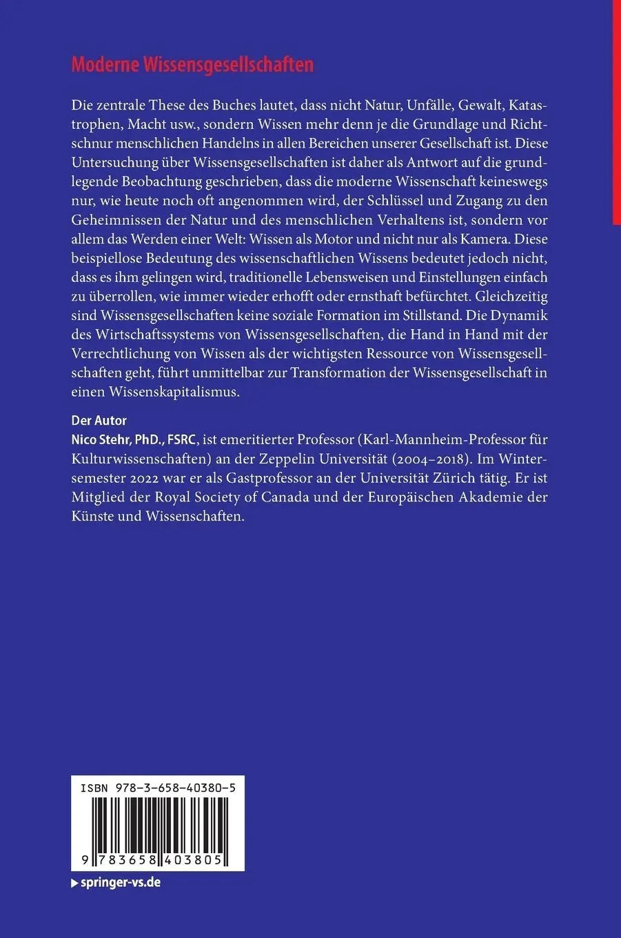 Rückseite: 9783658403805 | Moderne Wissensgesellschaften | Nico Stehr | Buch | xvii | Deutsch