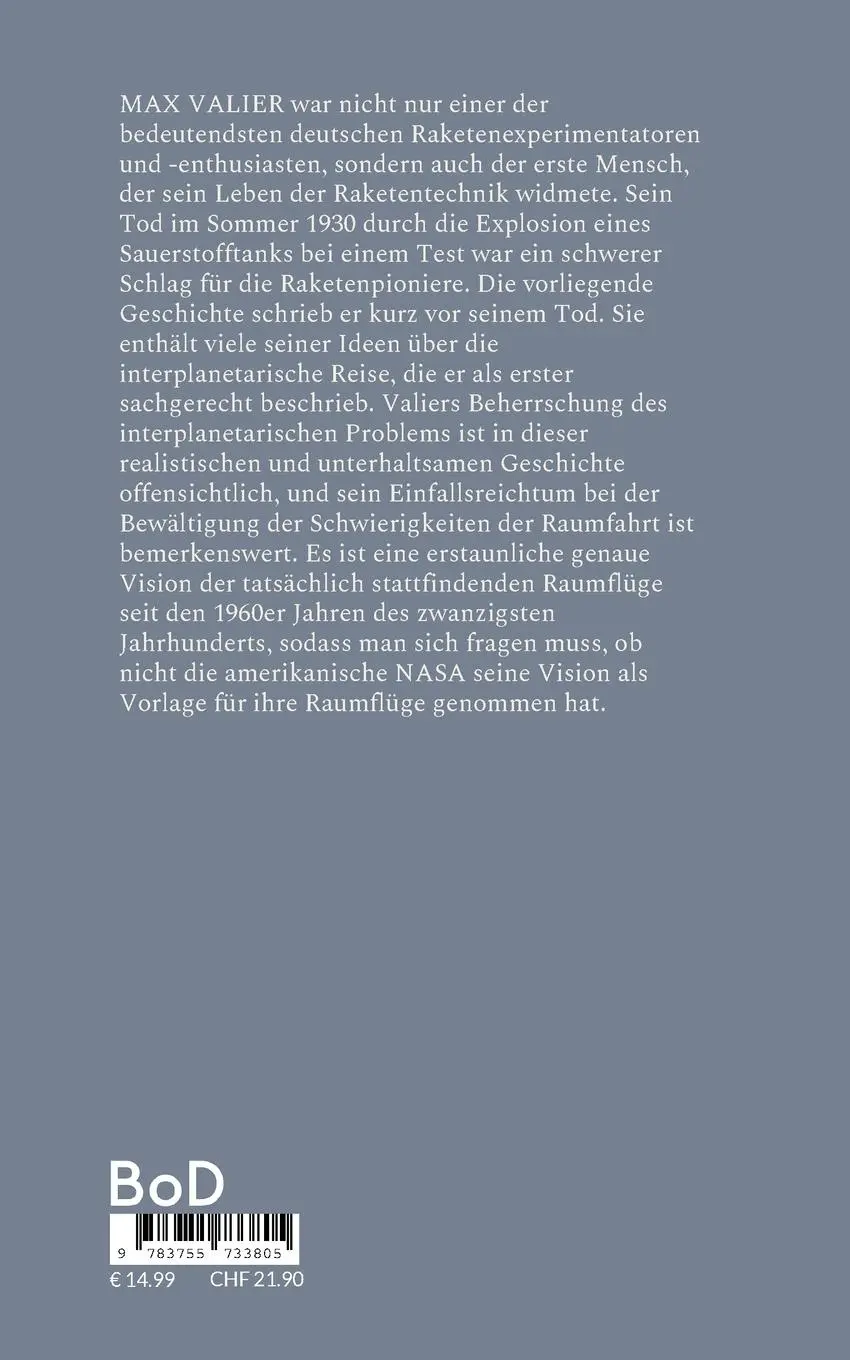 Rückseite: 9783755733805 | Auf kühnem Flug zum Mars | Eine kosmische Erzählung | Max Valier