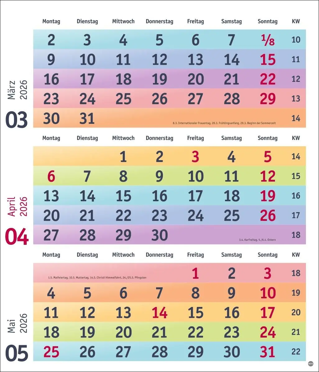 Bild: 9783756413805 | Bunte Wochen 3-Monatsplaner 2026 | Kalender | Bürokalender Heye | 2026