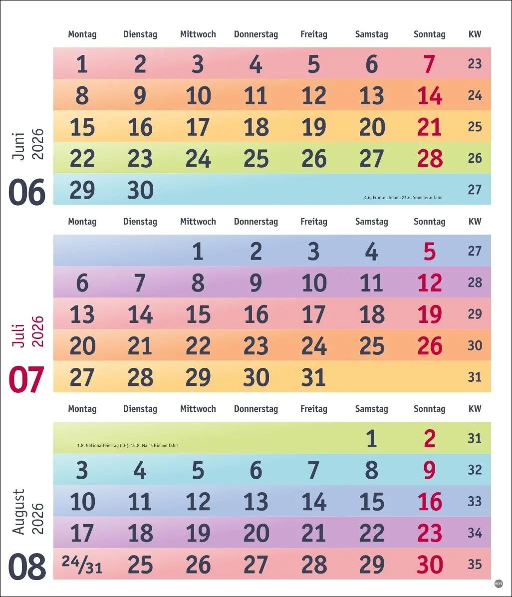 Bild: 9783756413805 | Bunte Wochen 3-Monatsplaner 2026 | Kalender | Bürokalender Heye | 2026