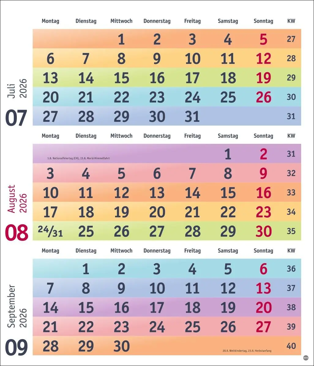 Bild: 9783756413805 | Bunte Wochen 3-Monatsplaner 2026 | Kalender | Bürokalender Heye | 2026