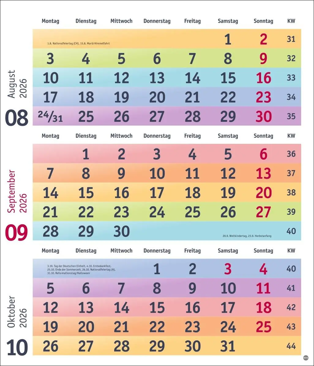 Bild: 9783756413805 | Bunte Wochen 3-Monatsplaner 2026 | Kalender | Bürokalender Heye | 2026
