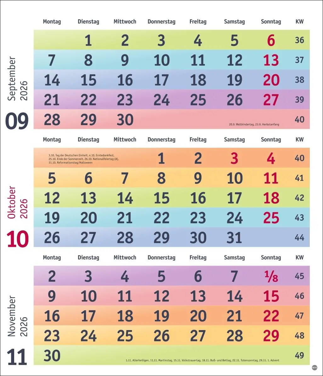 Bild: 9783756413805 | Bunte Wochen 3-Monatsplaner 2026 | Kalender | Bürokalender Heye | 2026