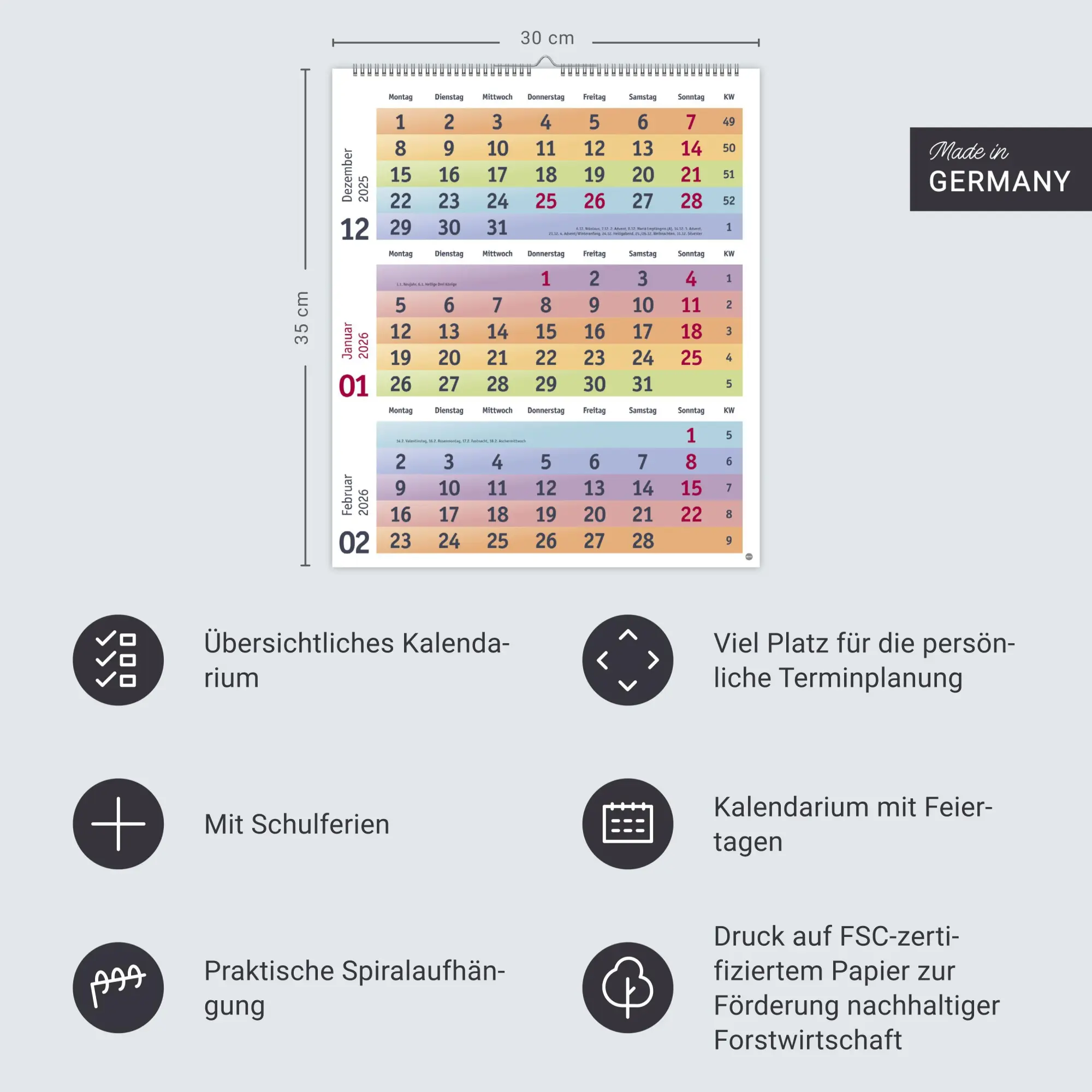 Bild: 9783756413805 | Bunte Wochen 3-Monatsplaner 2026 | Kalender | Bürokalender Heye | 2026