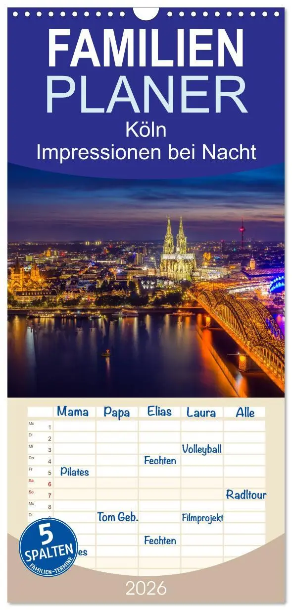 Cover: 9783516513905 | Familienplaner 2026 - Köln Impressionen bei Nacht mit 5 Spalten...