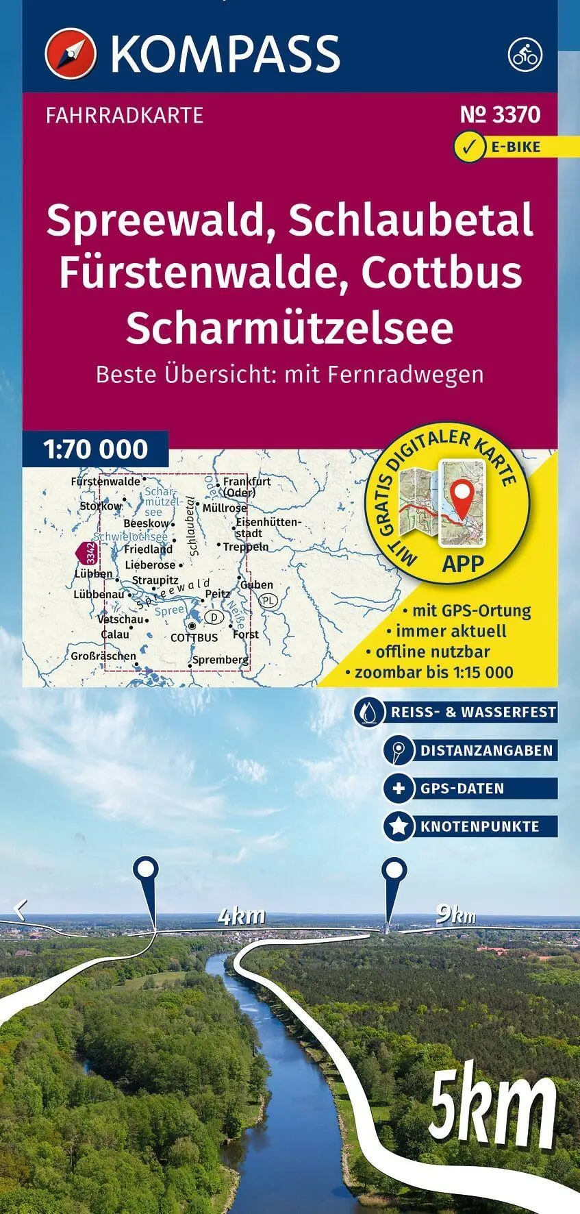 Cover: 9783991544005 | KOMPASS Fahrradkarte 3370 Spreewald, Schlaubetal, Fürstenwalde,...