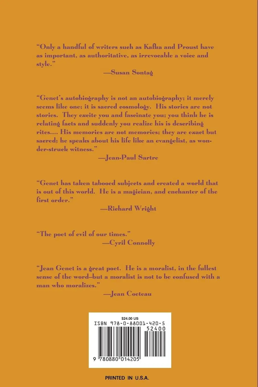 Rückseite: 9780880014205 | Selected Writings of Jean Genet | Jean Genet | Taschenbuch | Englisch