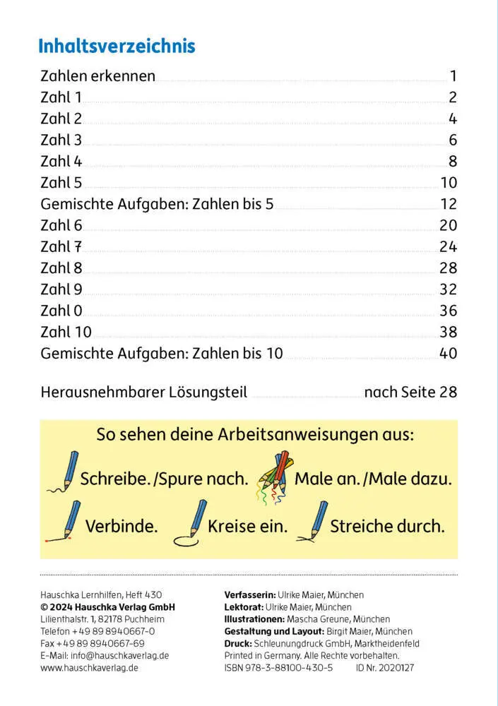 Bild: 9783881004305 | Mein Übungsheft Zahlen schreiben lernen 1-10 - Vorschule,...