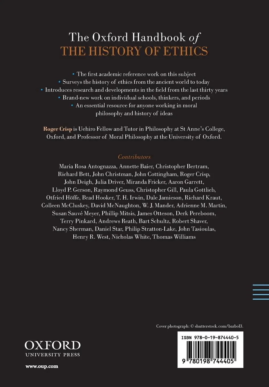 Rückseite: 9780198744405 | The Oxford Handbook of the History of Ethics | Roger Crisp | Buch