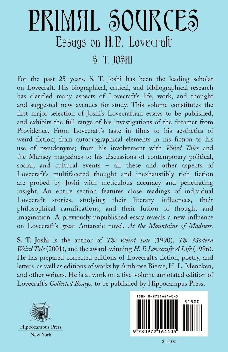 Rückseite: 9780972164405 | Primal Sources | Essays on H. P. Lovecraft | S. T. Joshi | Taschenbuch
