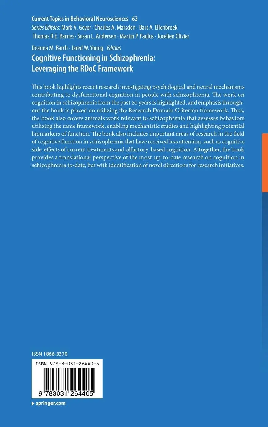 Rückseite: 9783031264405 | Cognitive Functioning in Schizophrenia: Leveraging the RDoC Framework