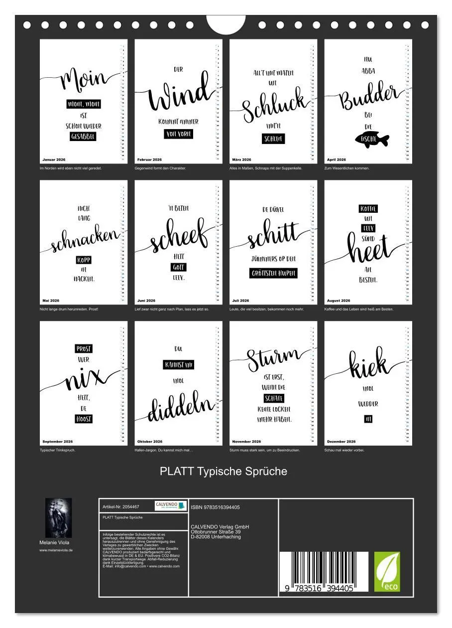 Bild: 9783516394405 | PLATT Typische Sprüche (Wandkalender 2026 DIN A4 hoch), CALVENDO...