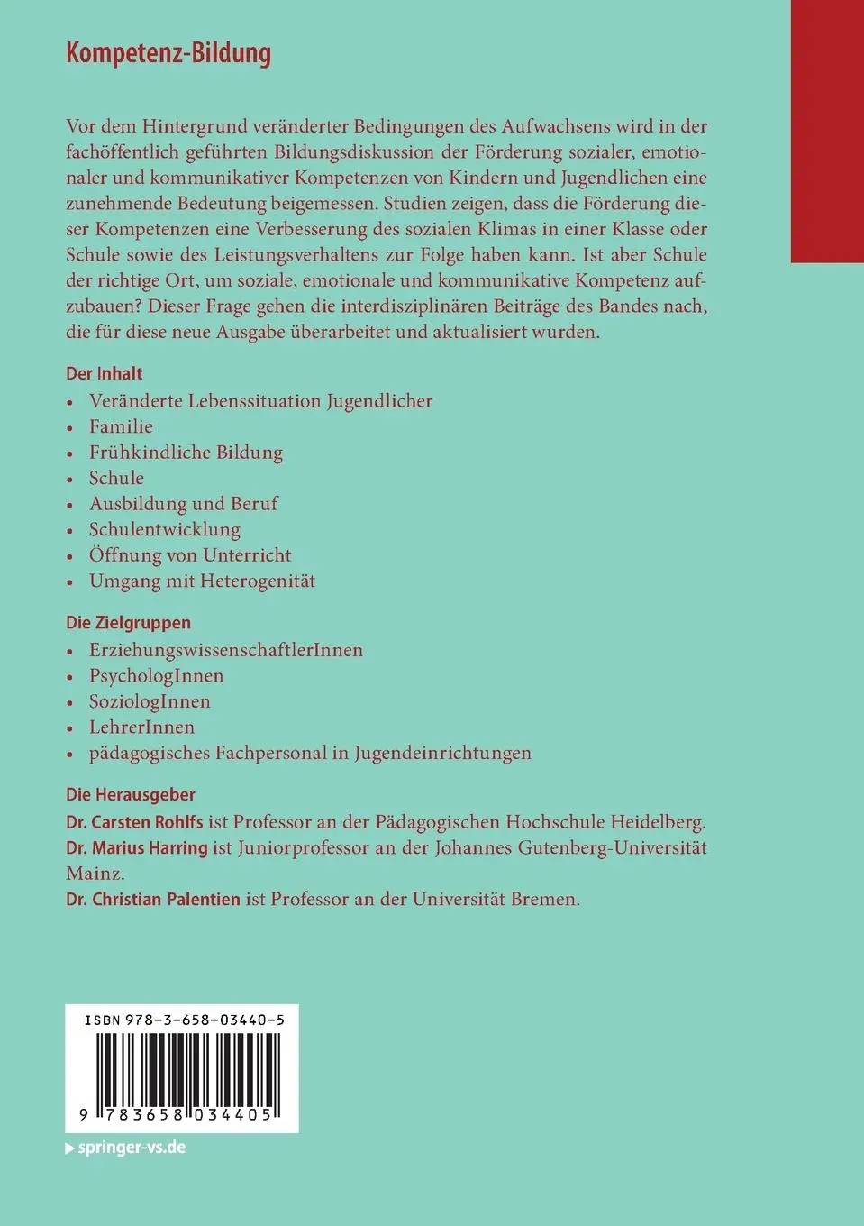 Rückseite: 9783658034405 | Kompetenz-Bildung | Carsten Rohlfs (u. a.) | Taschenbuch | xix | 2013