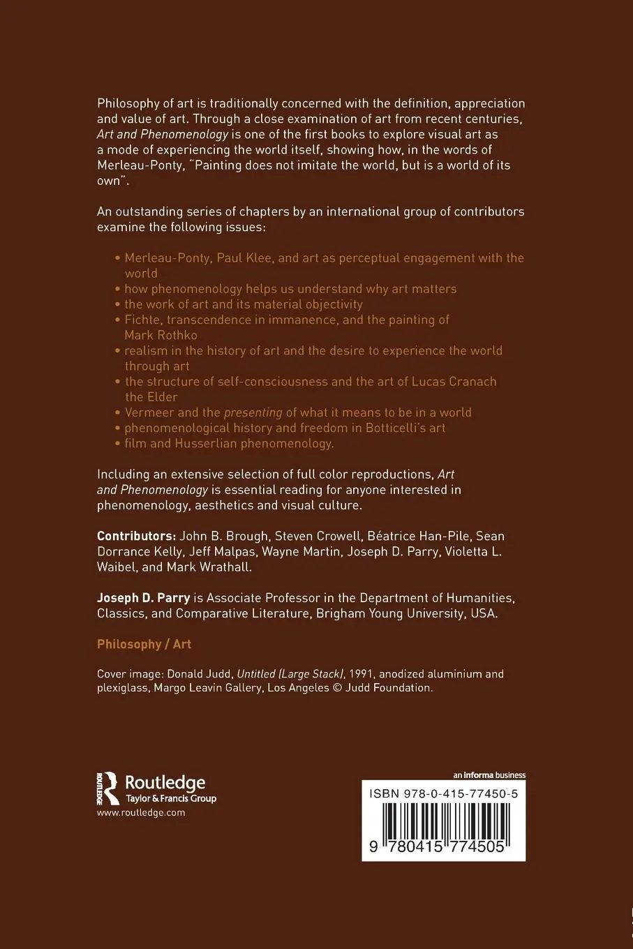 Rückseite: 9780415774505 | Art and Phenomenology | Joseph Parry | Taschenbuch | Englisch | 2010