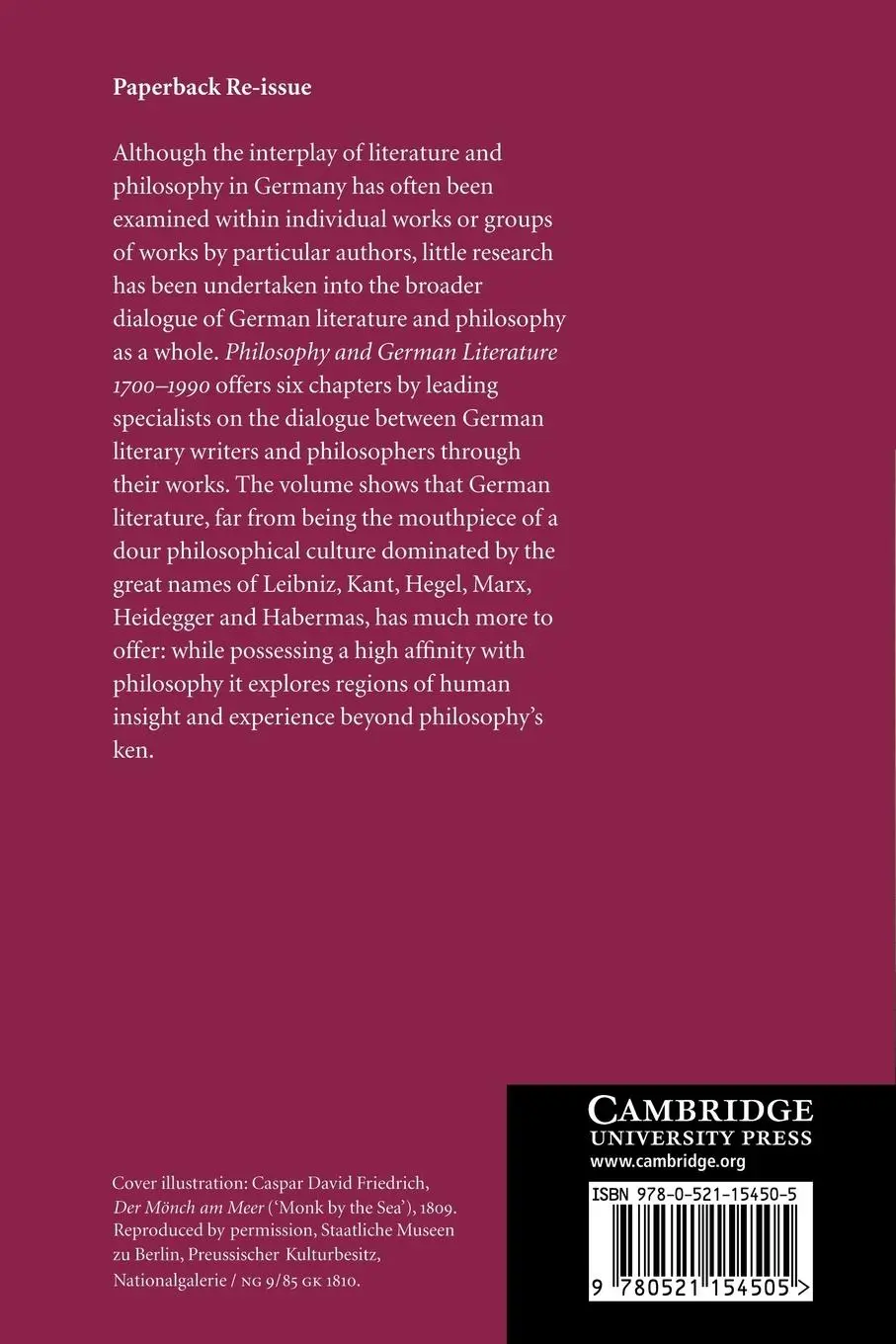 Rückseite: 9780521154505 | Philosophy and German Literature, 1700 1990 | Nicholas Saul | Buch