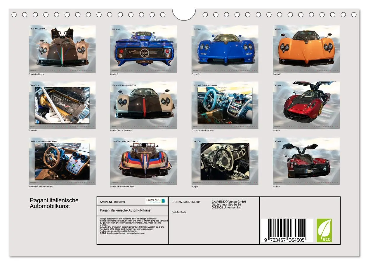 Bild: 9783457364505 | Pagani italienische Automobilkunst (Wandkalender 2026 DIN A4 quer),...