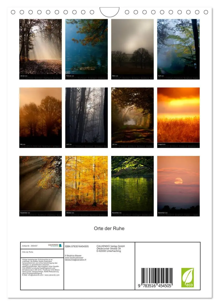 Bild: 9783516454505 | Orte der Ruhe (Wandkalender 2026 DIN A4 hoch), CALVENDO Monatskalender