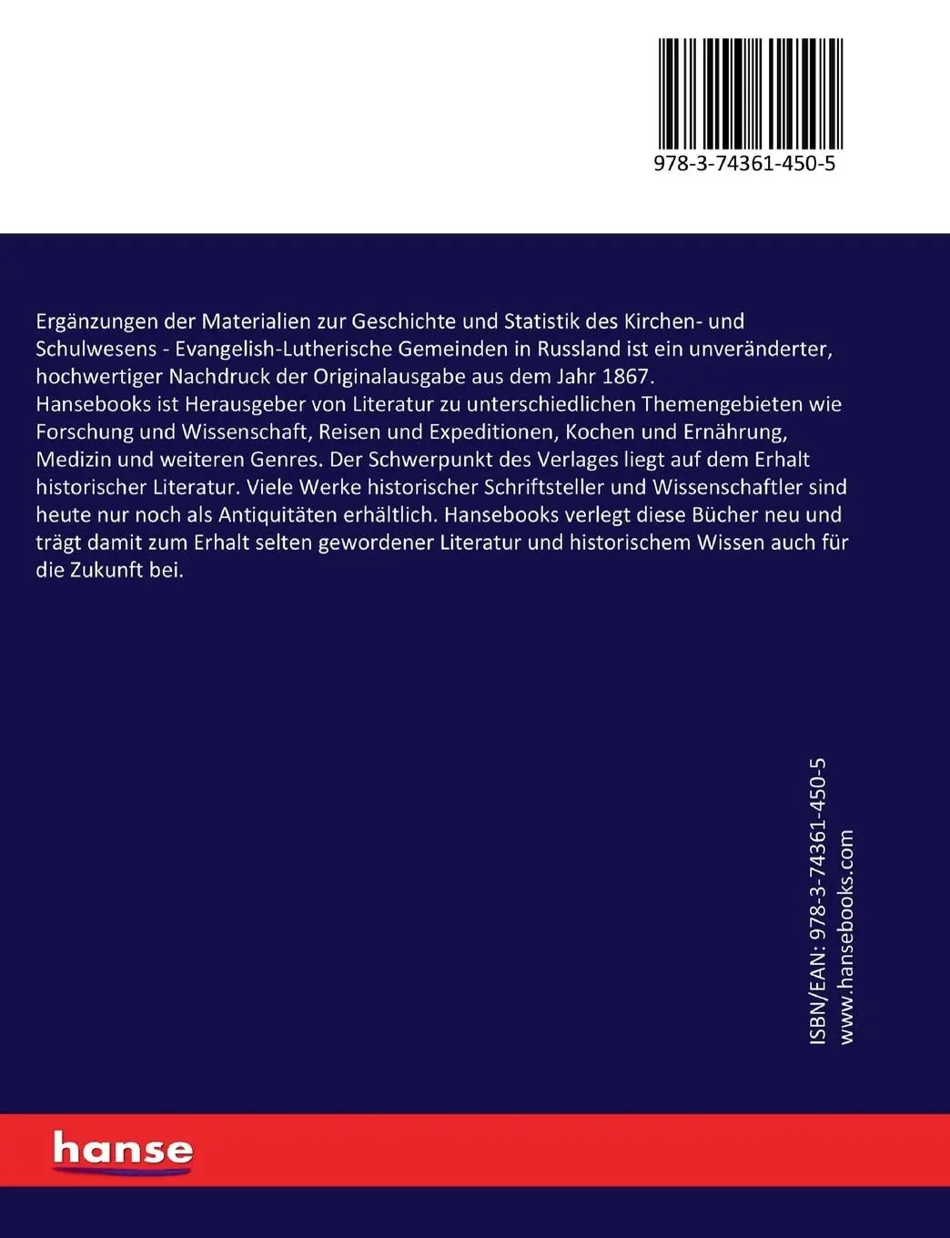 Rückseite: 9783743614505 | Ergänzungen der Materialien zur Geschichte und Statistik des...