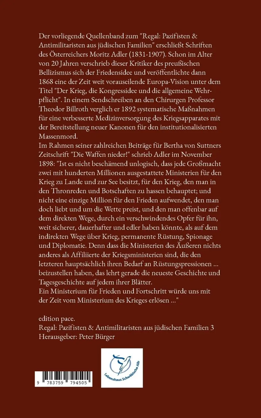 Rückseite: 9783759794505 | Wenn du den Frieden willst, bereite Frieden vor | Moritz Adler | Buch