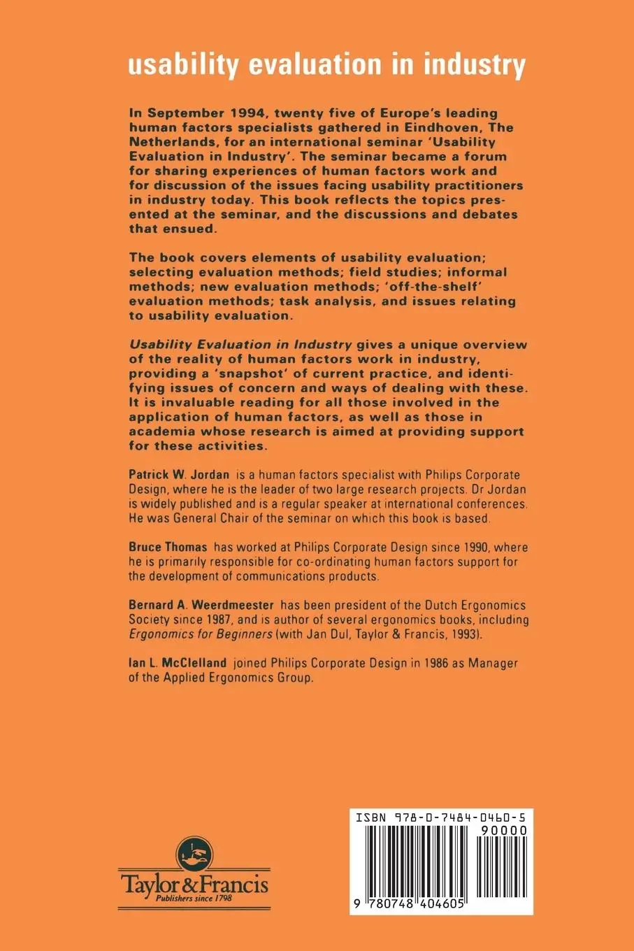 Rückseite: 9780748404605 | Usability Evaluation In Industry | Patrick W. Jordan (u. a.) | Buch